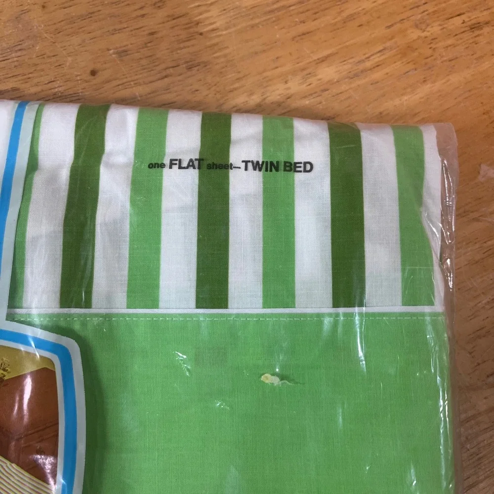 Vtg Fashion Manor JCPenney Green White Striped Twin Flat Sheet Muslin NEW
